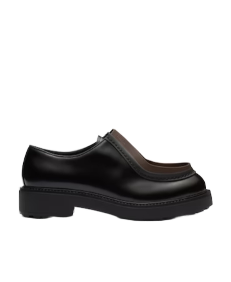 Shop Prada Opaque Brushed Leather Lace-up Shoes In Black