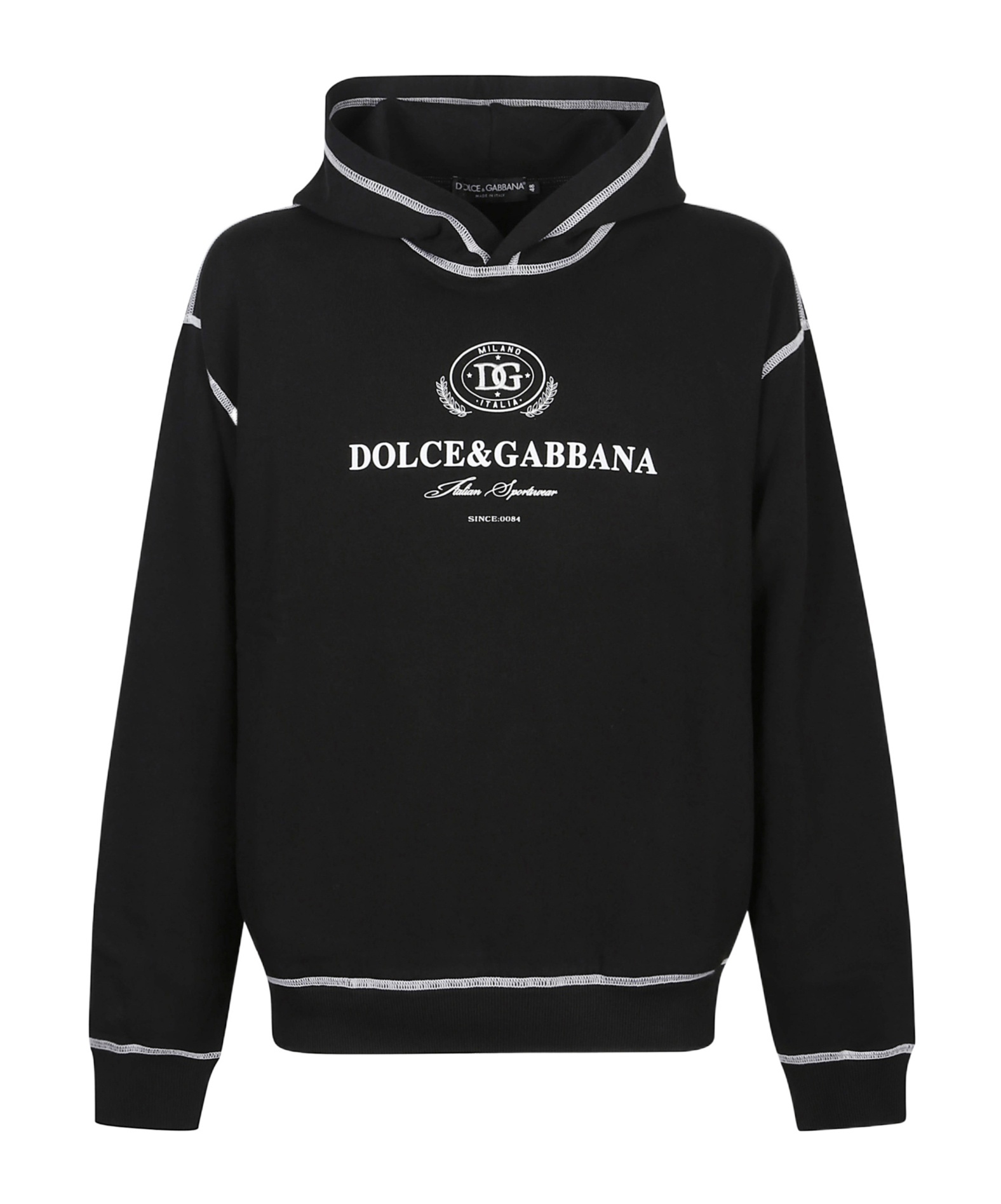 Dolce & Gabbana Hooded Sweatshirt With Contrasting Stitching And Logo Detail In Black