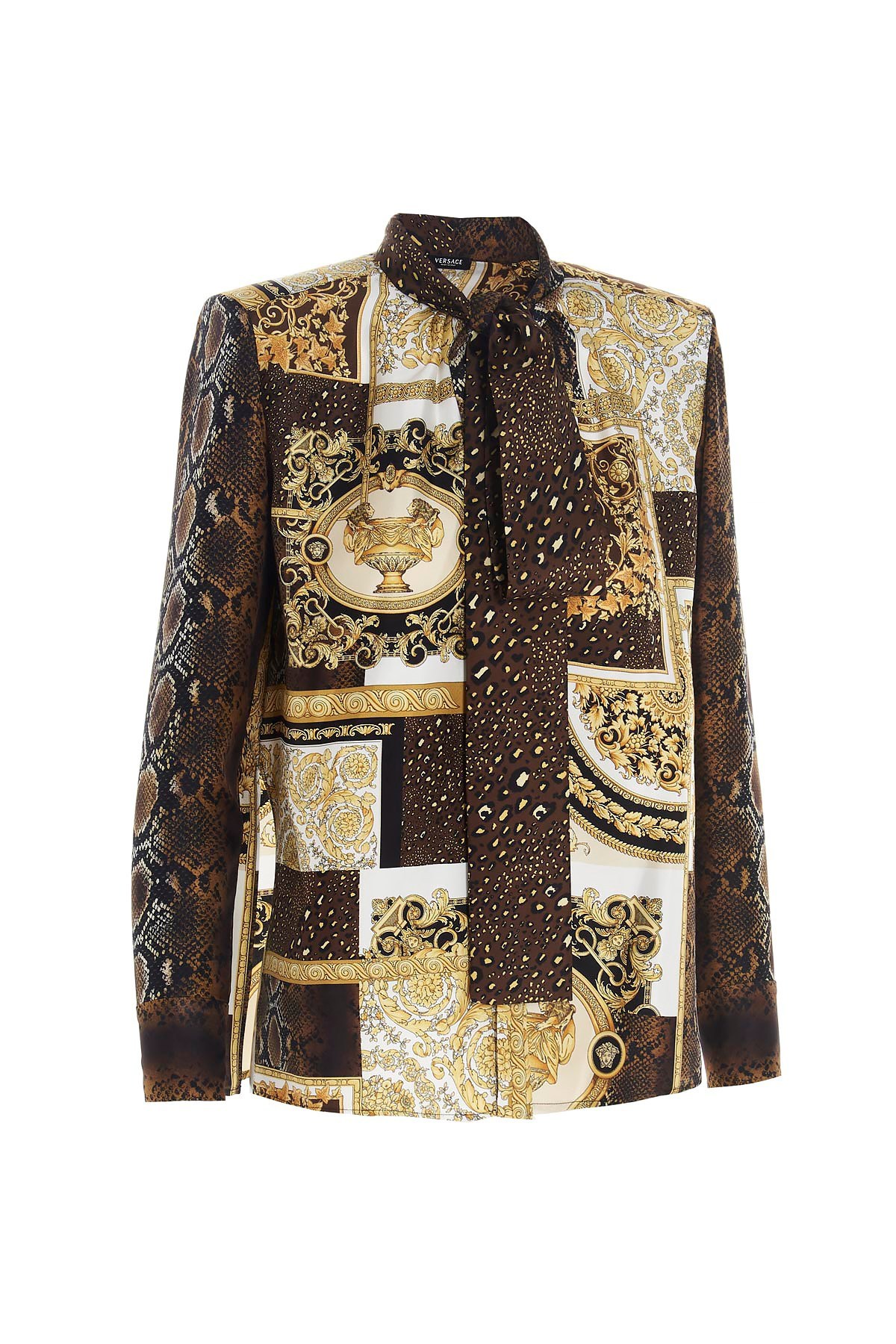Versace Printed Pussy-bow Blouse In Green