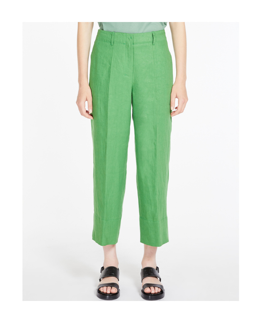 Max Mara Tailored Linen Cropped Trousers In Green
