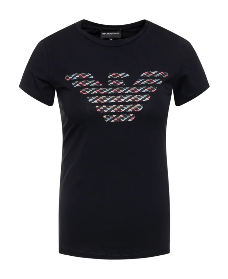 EMPORIO ARMANI NAVY BLUE ROUND COLLAR SHORT-SLEEVED T-SHIRT
