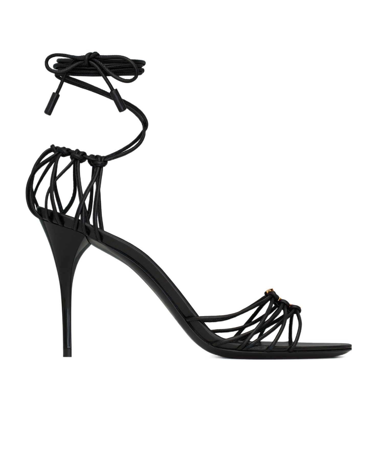 Saint Laurent 90mm Babylone Cassandre-plaque Leather Sandals In Black