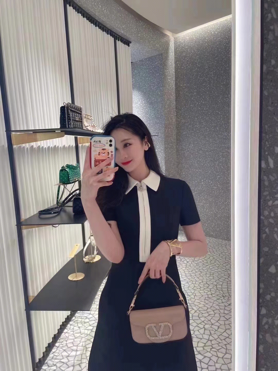 Valentino A Dress With Long Collar And Waist In Black