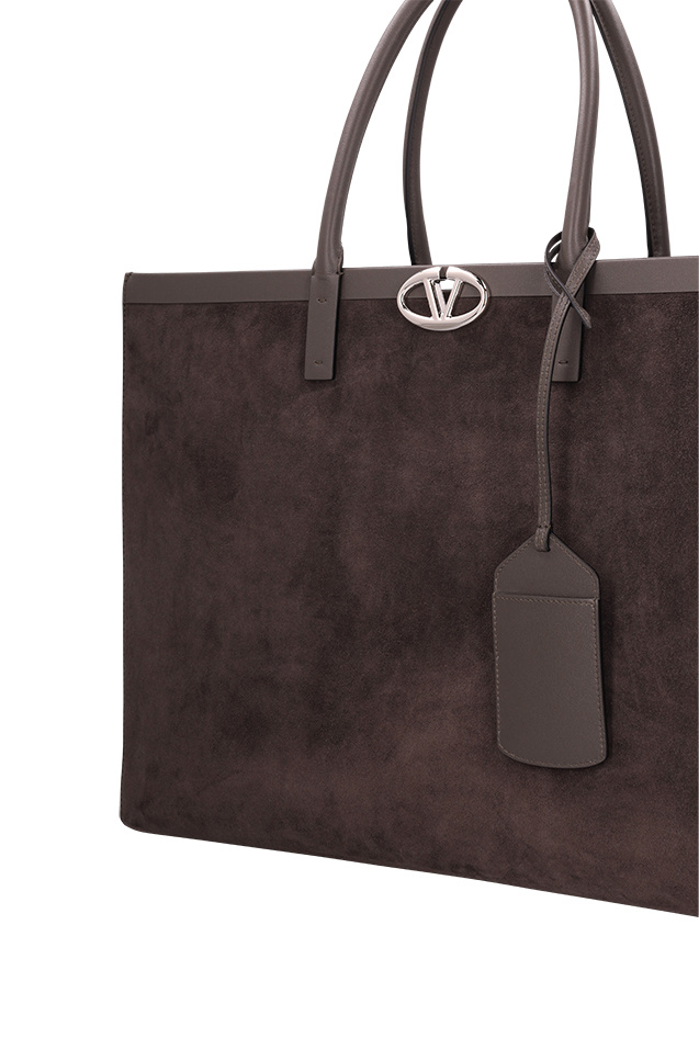 Valentino Vlogo Suede Tote Bag In Black