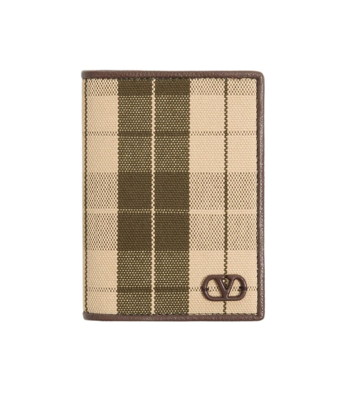 Valentino Garavani Vlogo Signature Cardholder In Checked Fabric In Green/beige