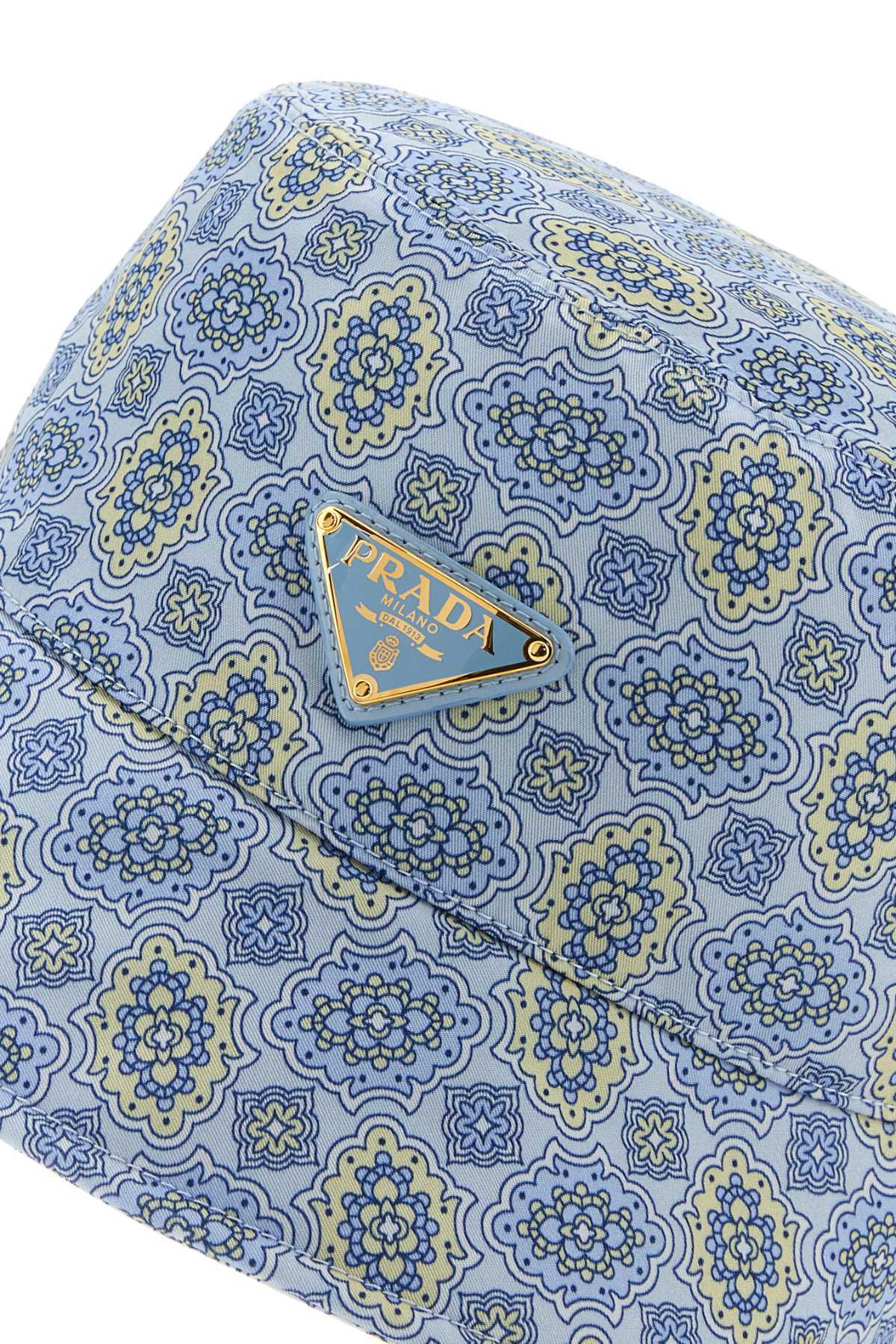 Prada Triangle Logo Allover Printed Bucket Hat In Blue