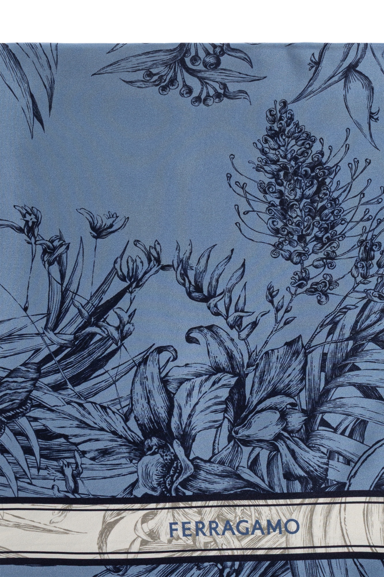 Ferragamo Floral-print Silk Scarf In Blue