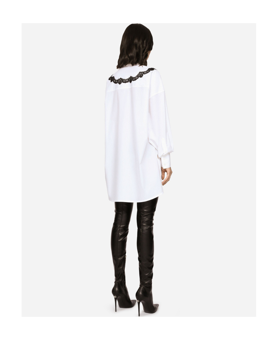 Dolce & Gabbana Dolce&gabbana Oversize Lace Yoke High-low Cotton Blend Button-up Shirt In White