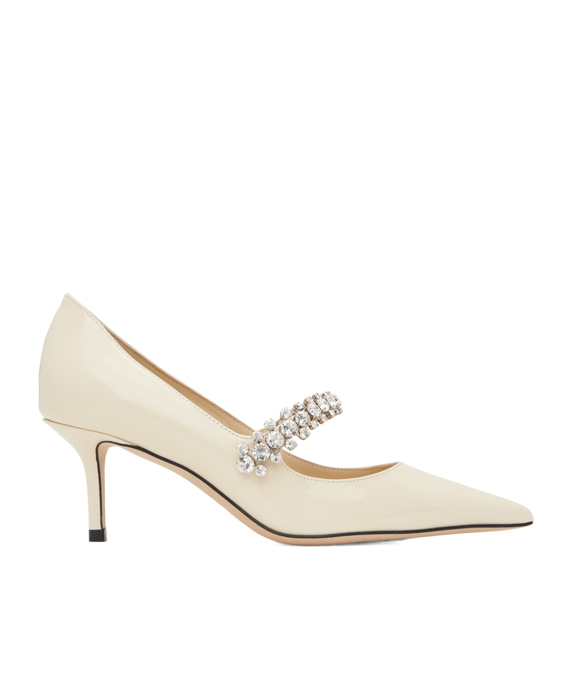 Jimmy Choo Bing White Pumps With Crystal Embellishments And High Cone Heel In Patent Leather Blend Woman In Nude