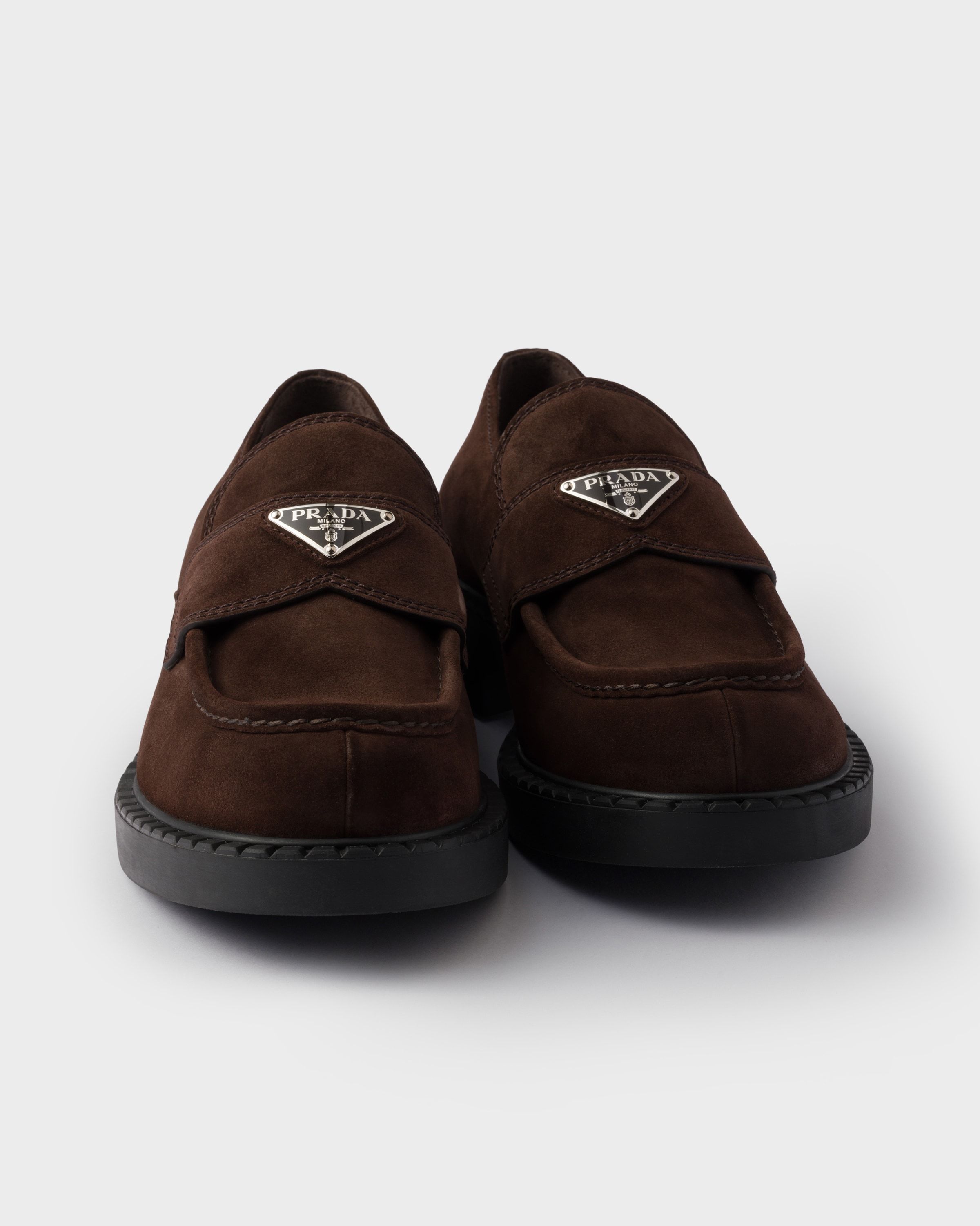 Prada Chocolate Suede Loafers In Brown