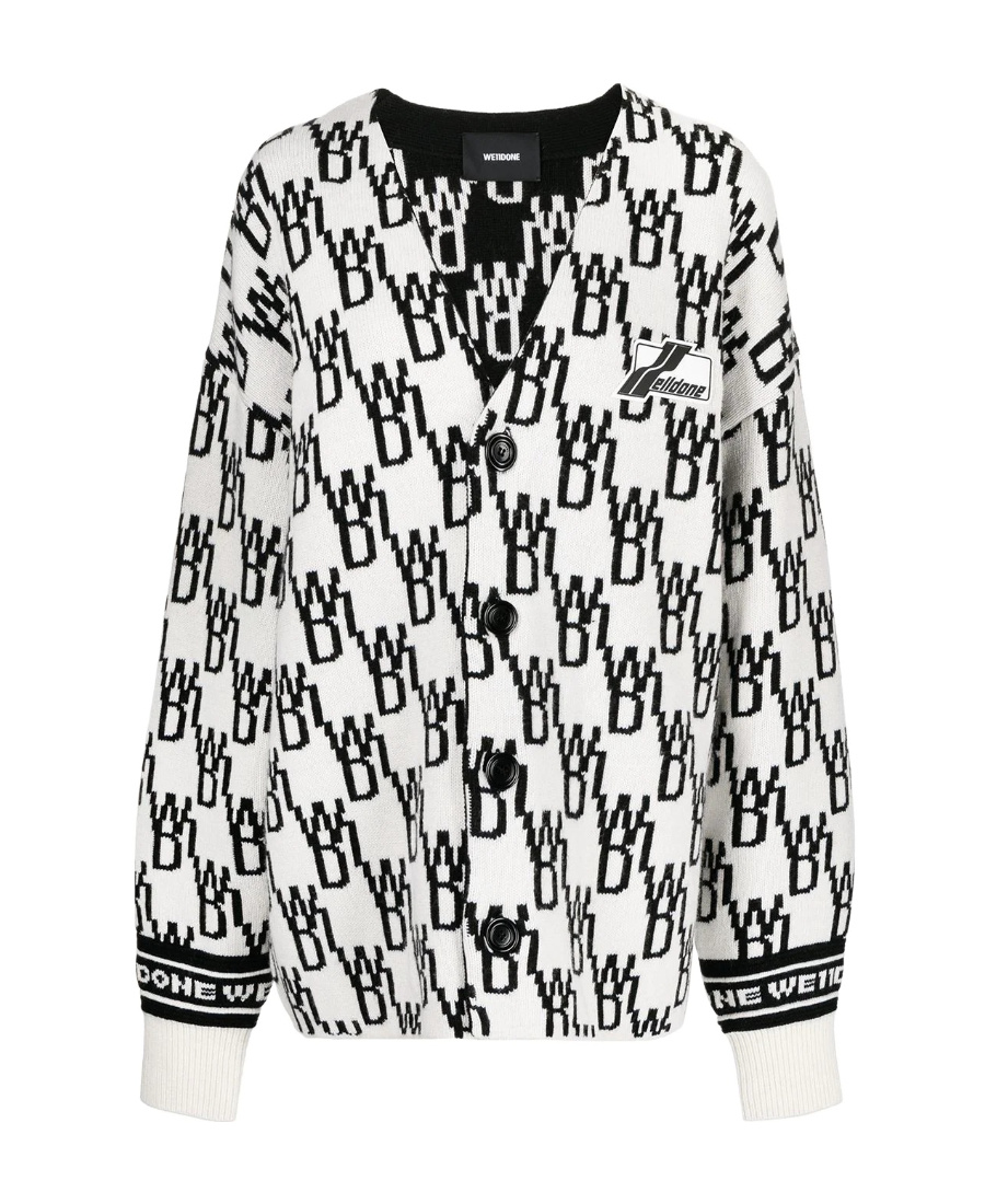 We11 Done Oversized Monogram Cardigan In White