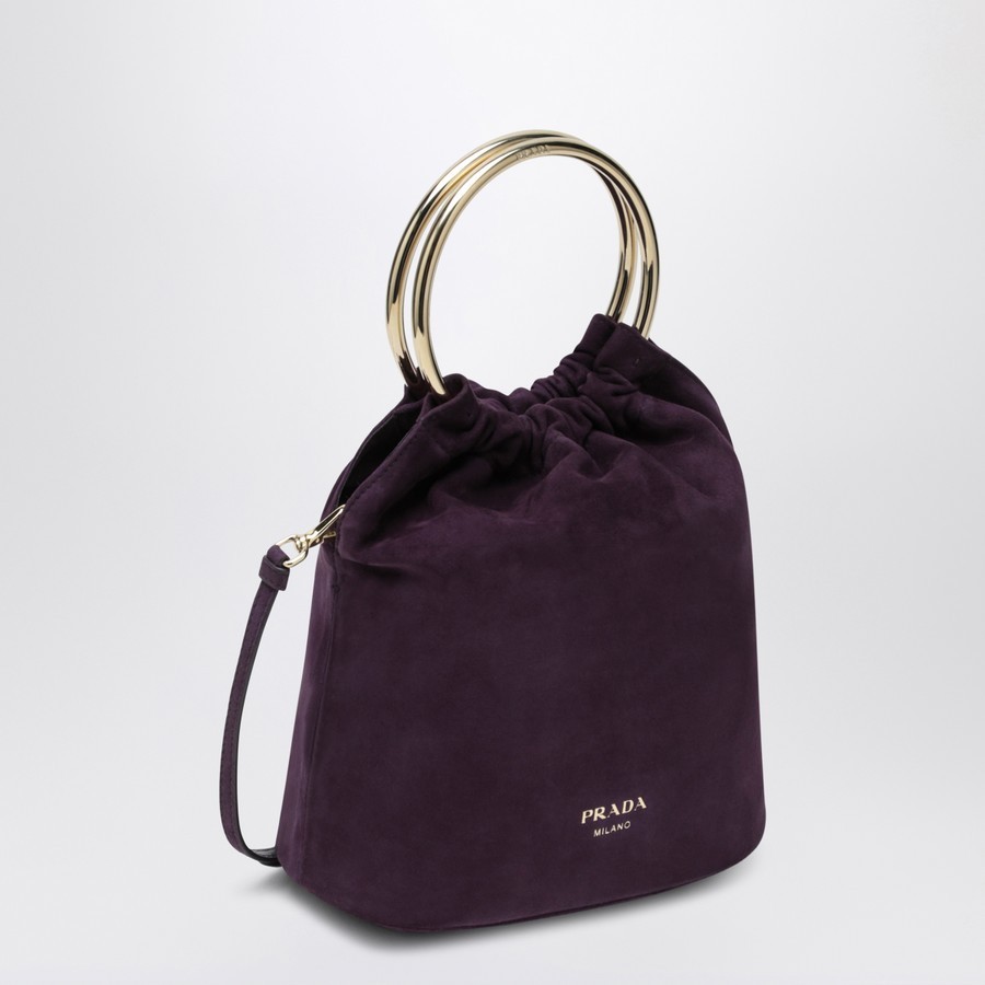 Prada Mini Bucket Bag In Plum Suede In Purple