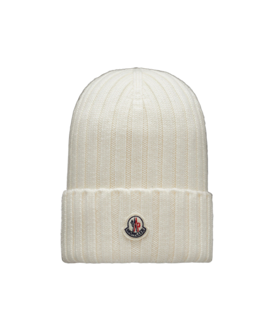 Moncler Ribbed-knit Virgin Wool Beanie In White