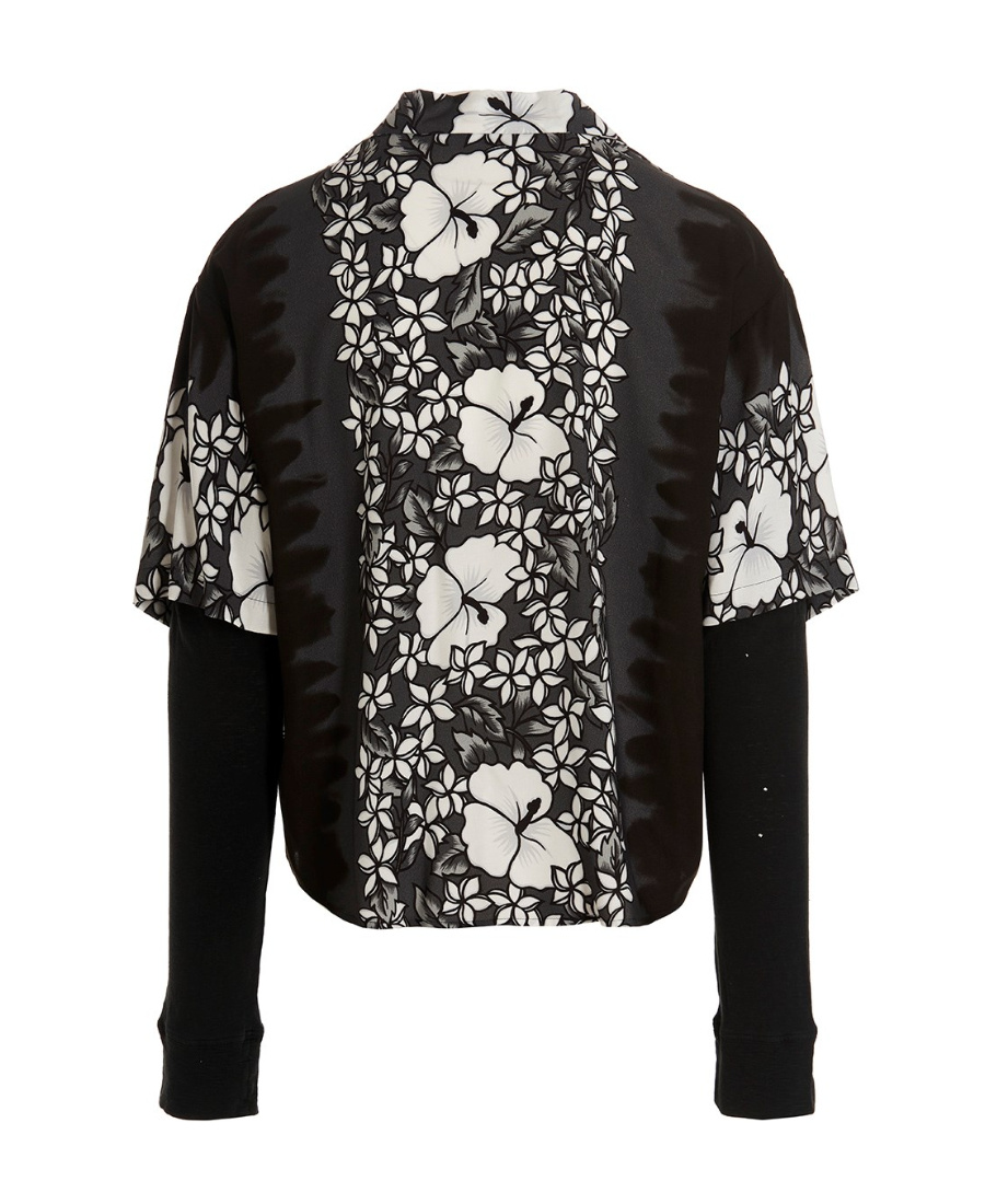 Dsquared2 Double-layered Bowling Shirt With Floral Pattern In Black