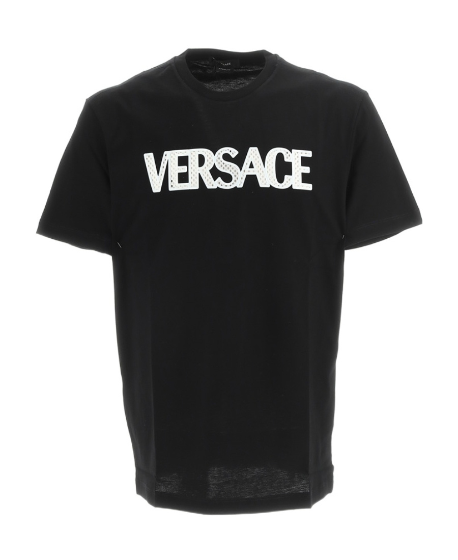 Versace Blue Crewneck T-shirt With 90's Logo Print In Black