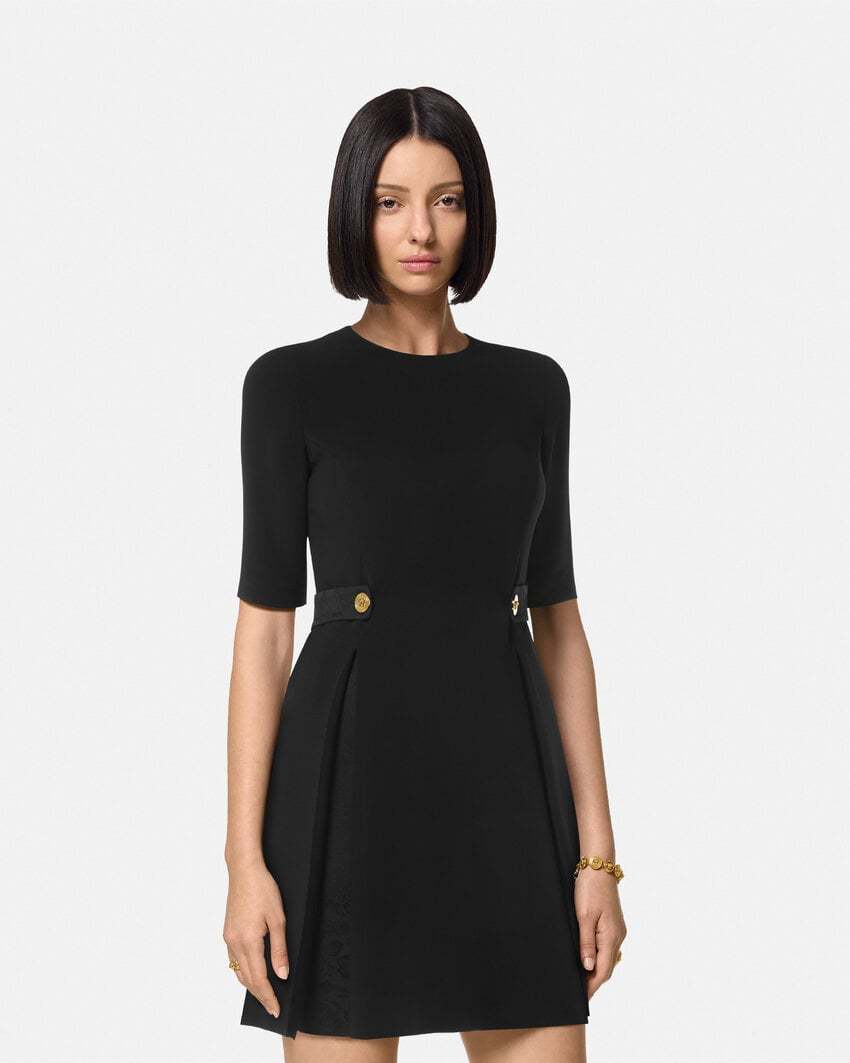 Versace Stretch Cady Short Sleeve Dress In Black