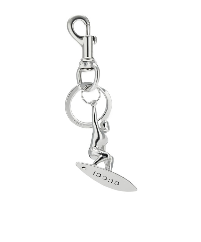 Gucci Engraved Surfer Keychain Charm In Silver