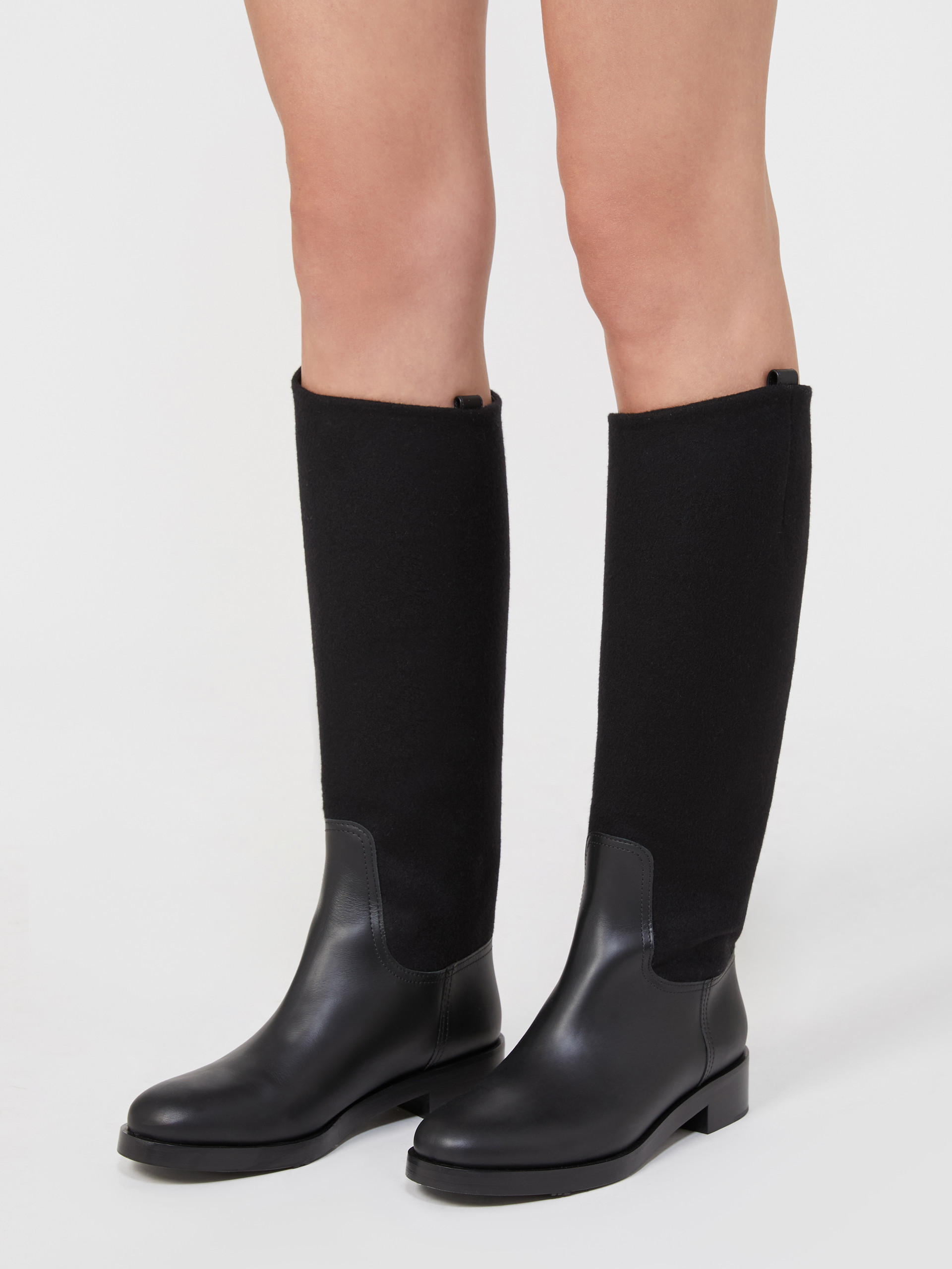 Max Mara Camel And Leather Boots In Black