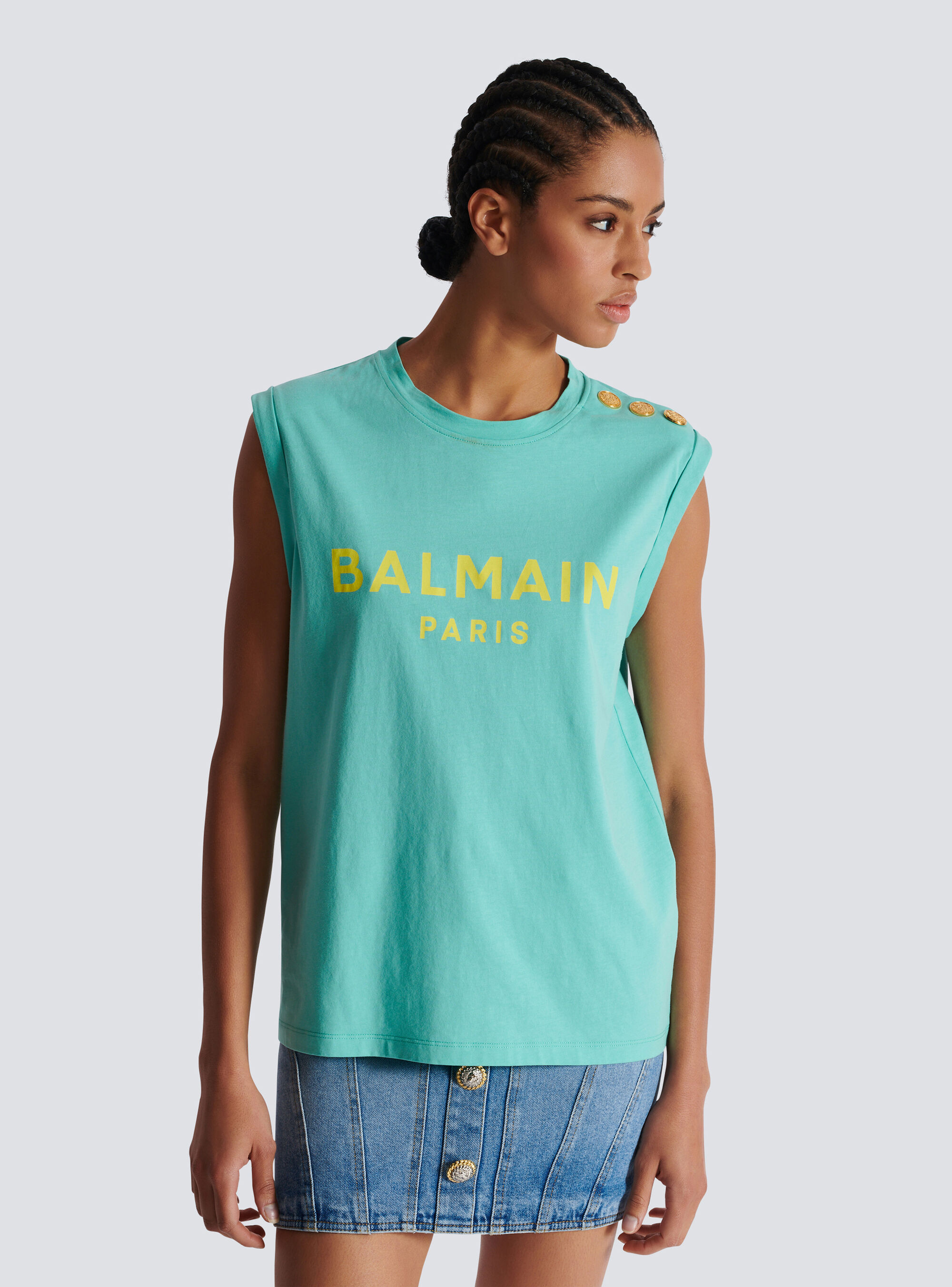 Balmain Organic Cotton Logo Tank Top In Green