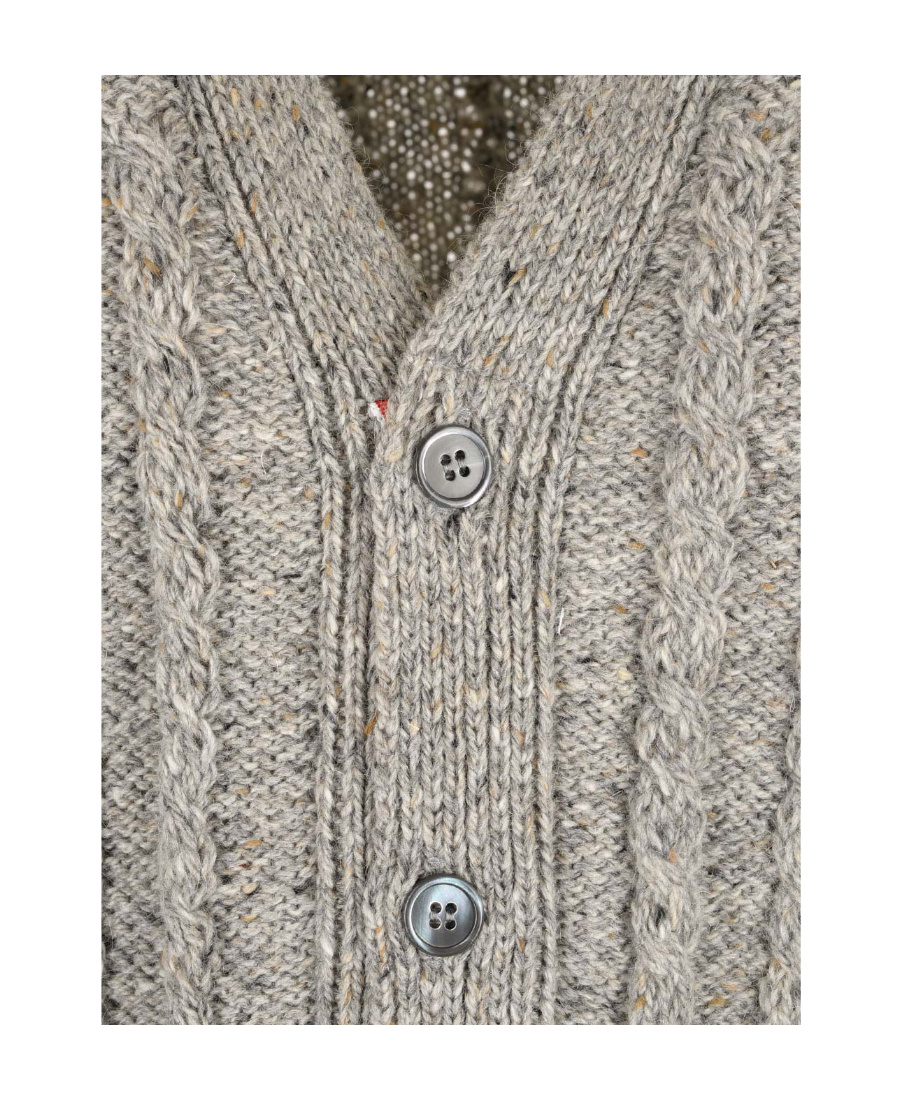 THOM BROWNE THOM BROWNE RWB STRIPED TWIST CABLE-KNITTED CARDIGAN