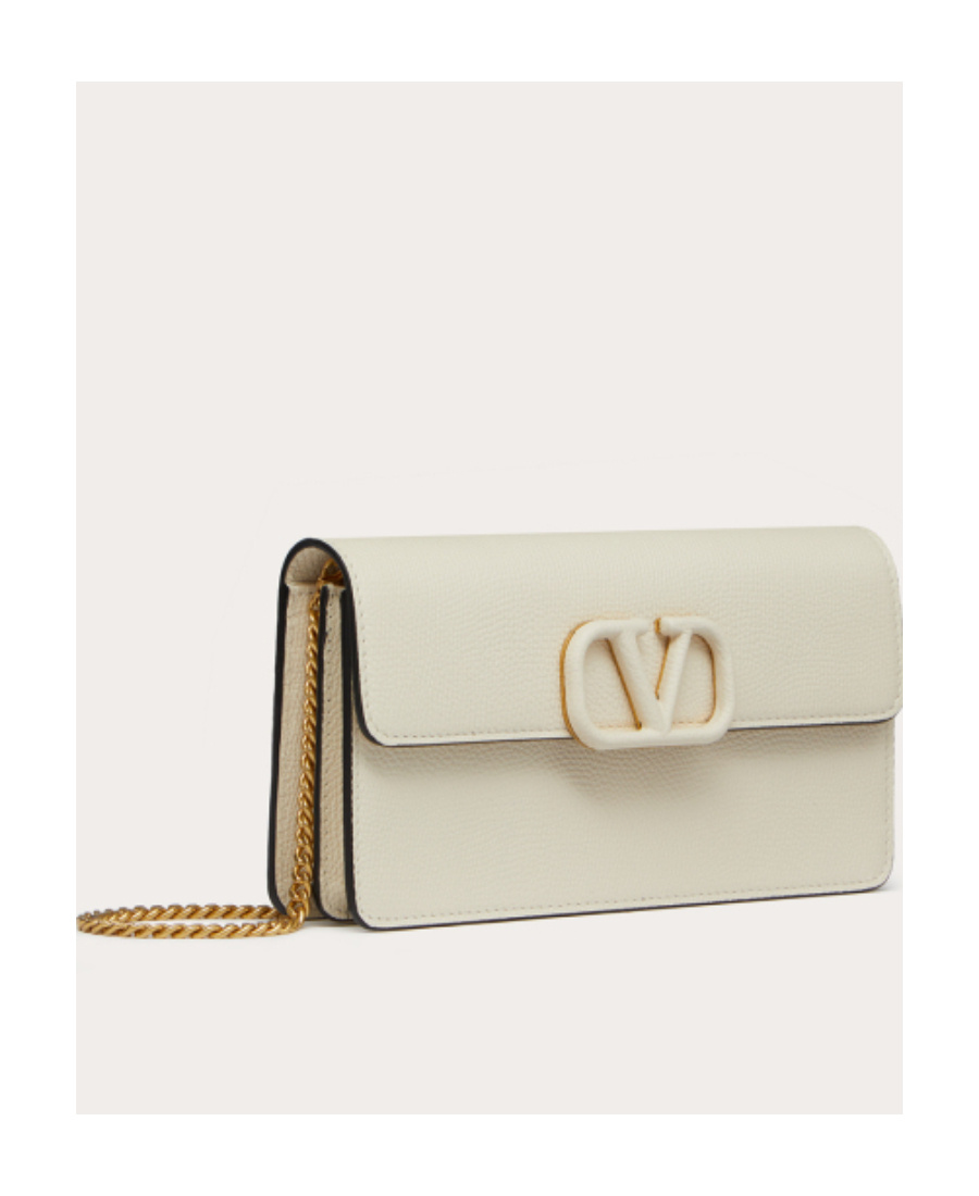 Valentino Vlogo Signature Grainy Calfskin Wallet With Chain In White