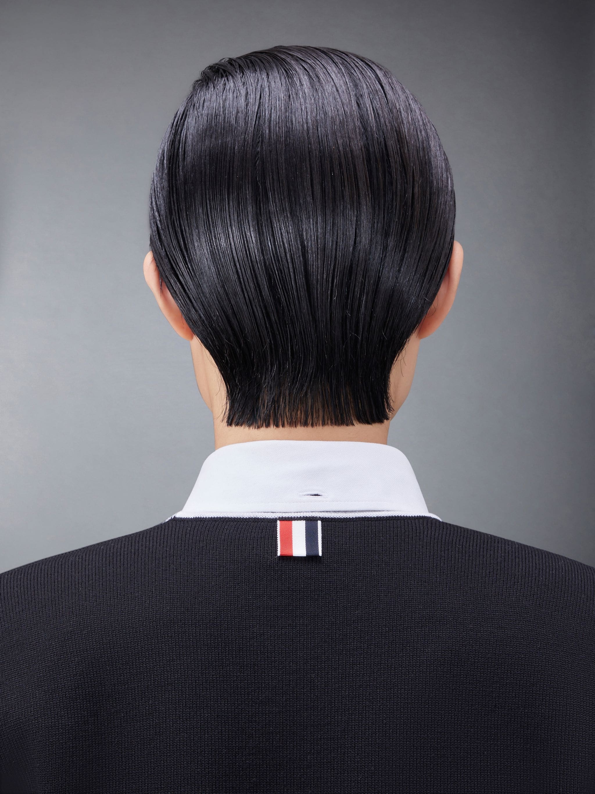 Thom Browne Contrasting-trim Collarless Jacket In Black
