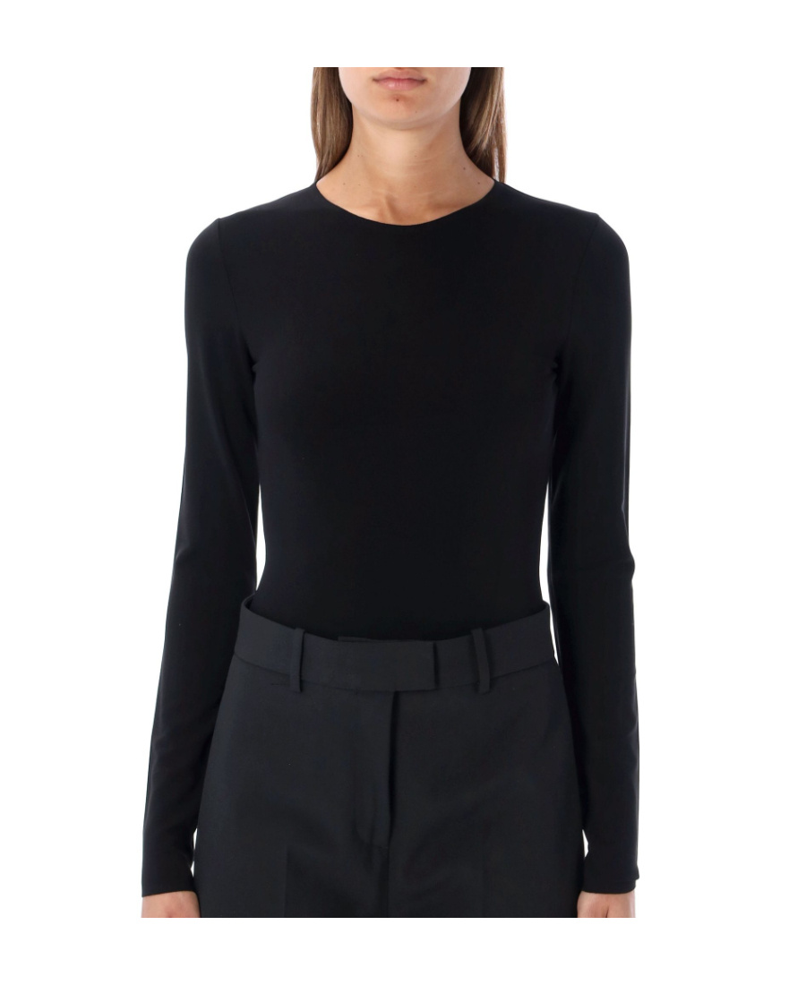 Maison Margiela Round-neck Long-sleeve Bodysuit In Black