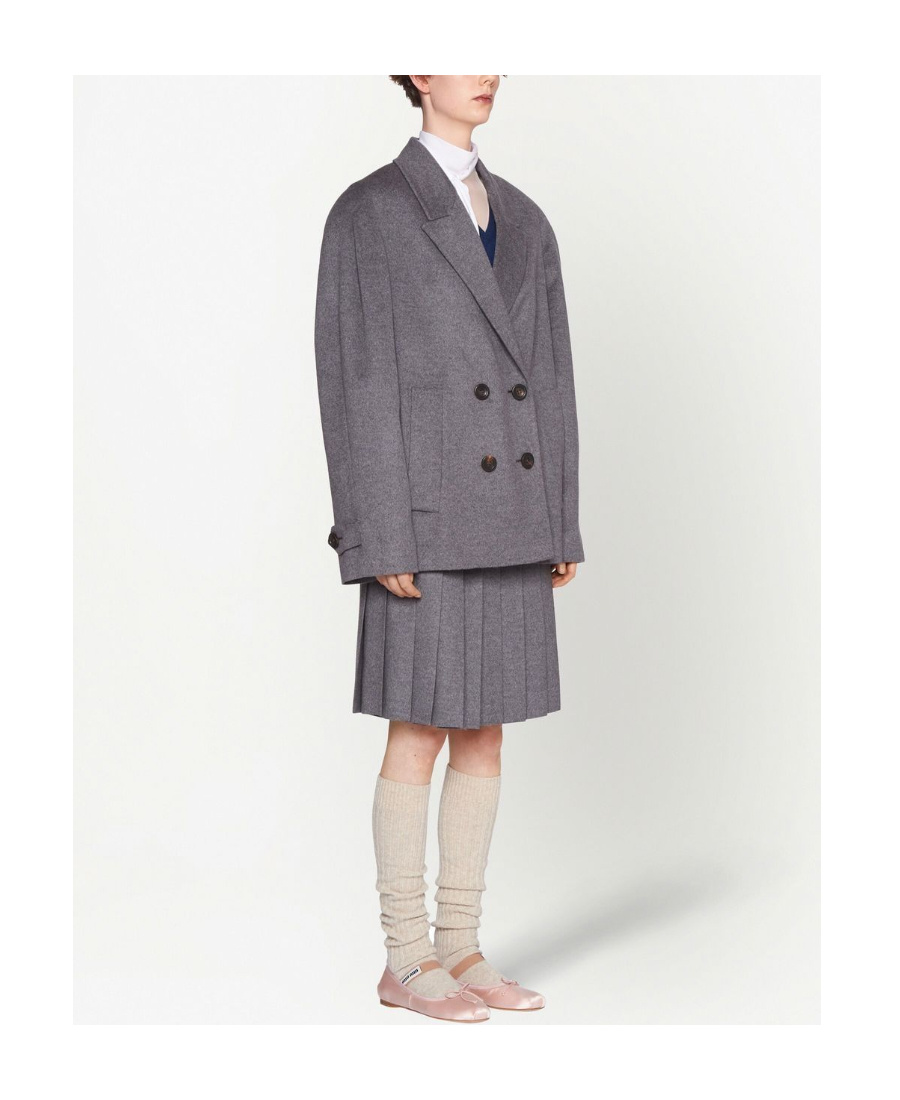Miu Miu Oversized Double-breasted Velour Blazer In Gray