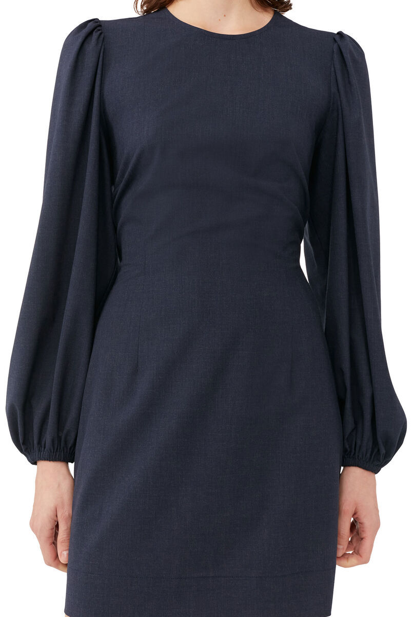 Ganni Long-sleeved Open-back Minidress In Dark Blue