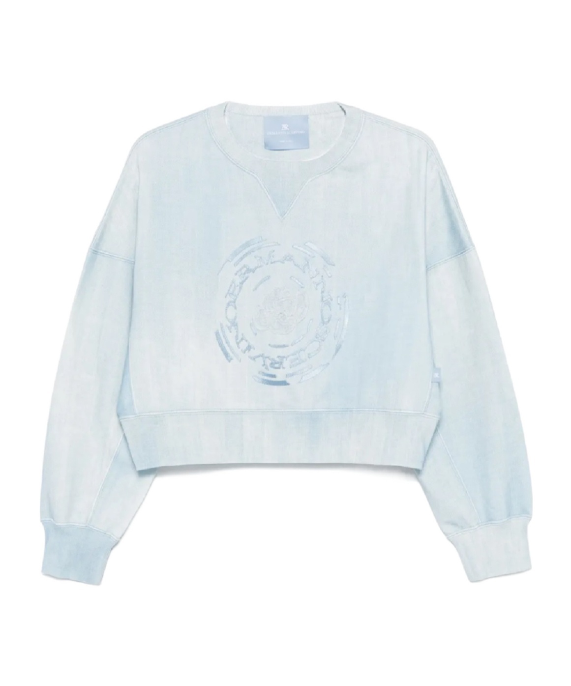 Ermanno Scervino Cropped Long-sleeve Sweatshirt With Voluminous Sleeves In Light Blue