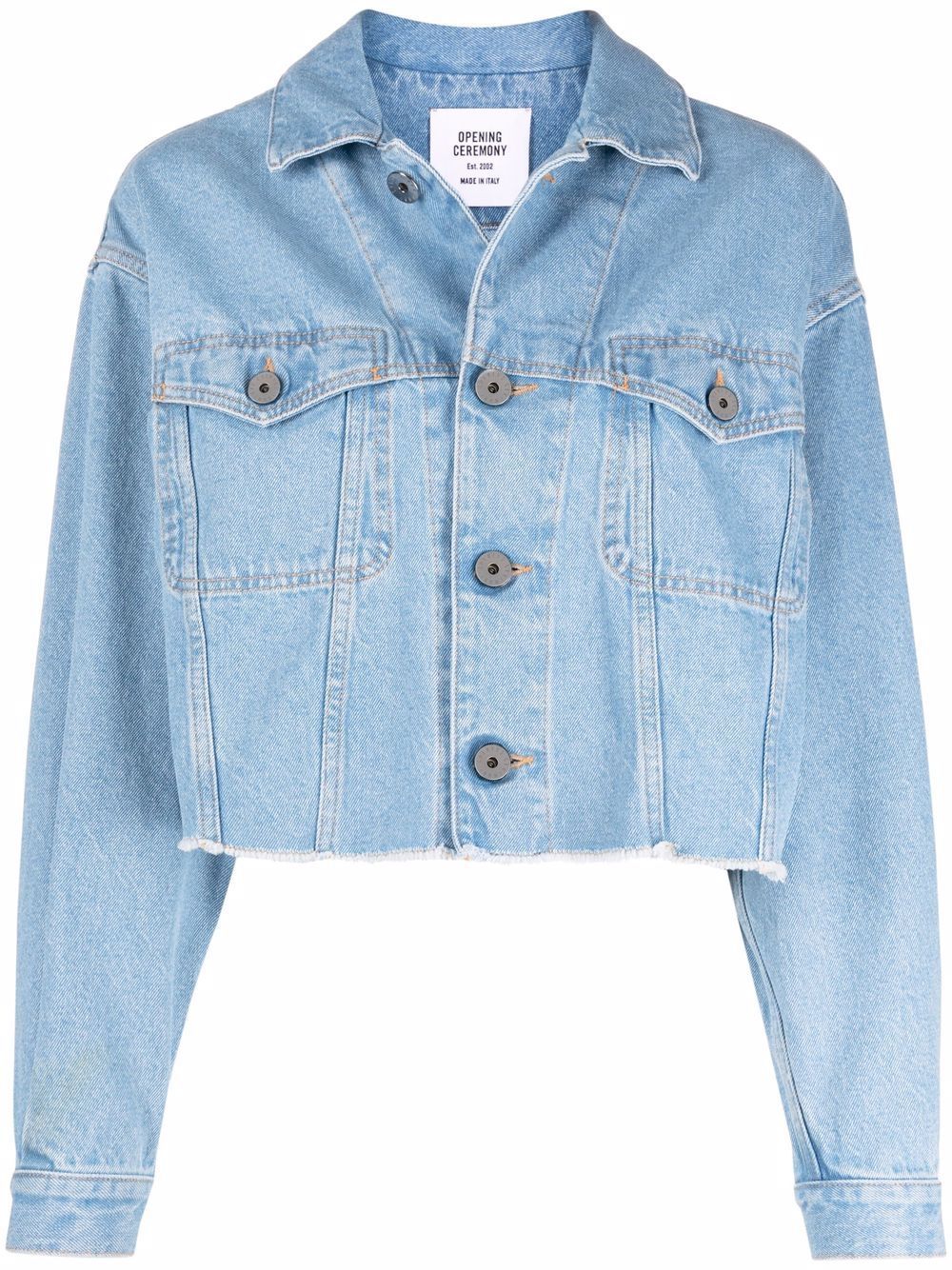 OPENING CEREMONY LOGO-PRINT CROPPED DENIM JACKET 