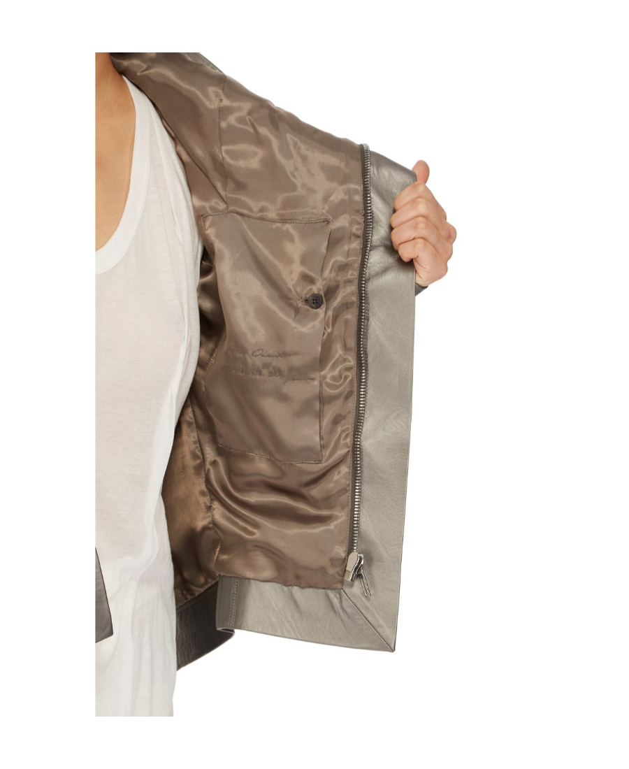 Rick Owens Naska High Neck Biker Jacket In Gray