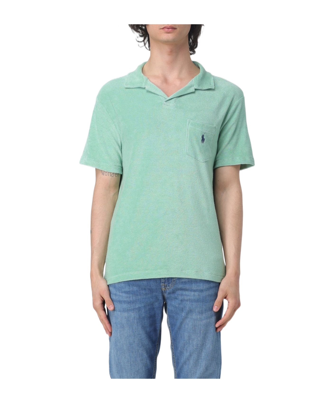 Ralph Lauren Polo Pony Terry Cloth-effect Polo Shirt In Green