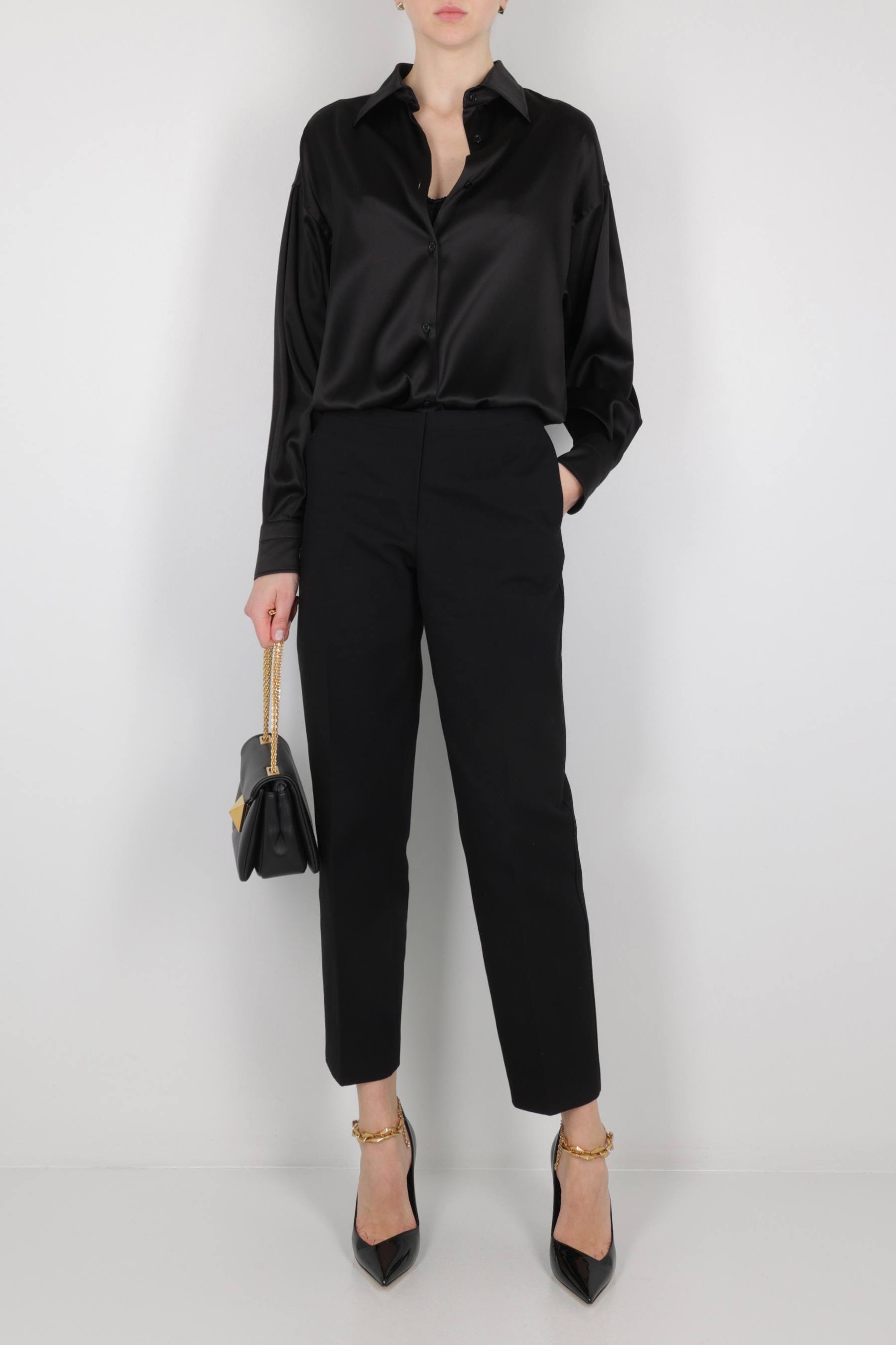 Tom Ford Stretch Silk Satin Relaxed Fit Shirt Clothing In Black