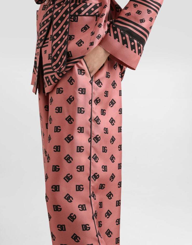 Dolce & Gabbana Silk Satin Jacquard Pajamas With Full Dg Logo In Pink