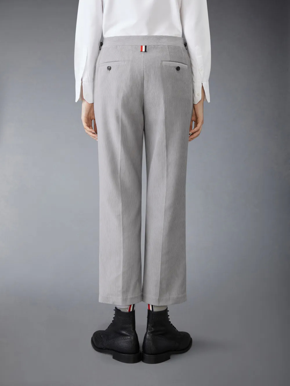 Thom Browne Corduroy Cotton Cropped Trousers In Gray