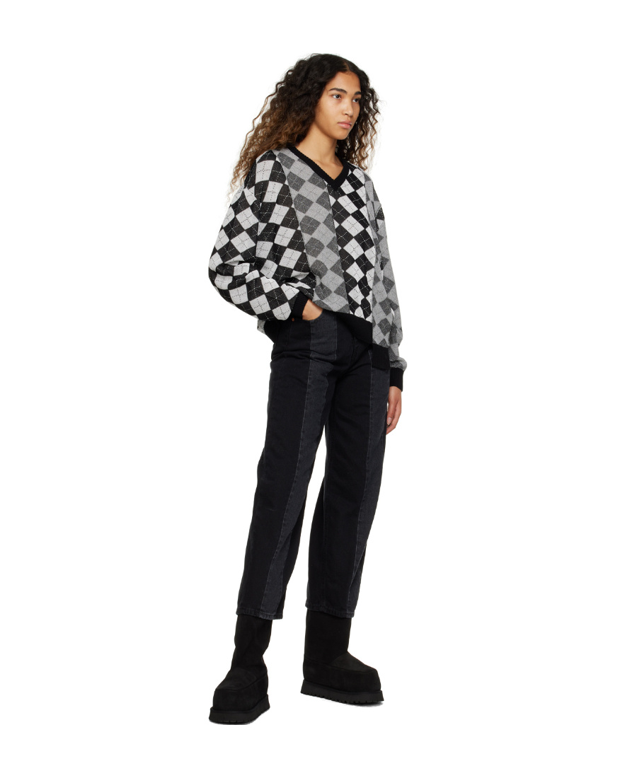 Shop Mm6 Maison Margiela V-neck Argyle Jumper In Black