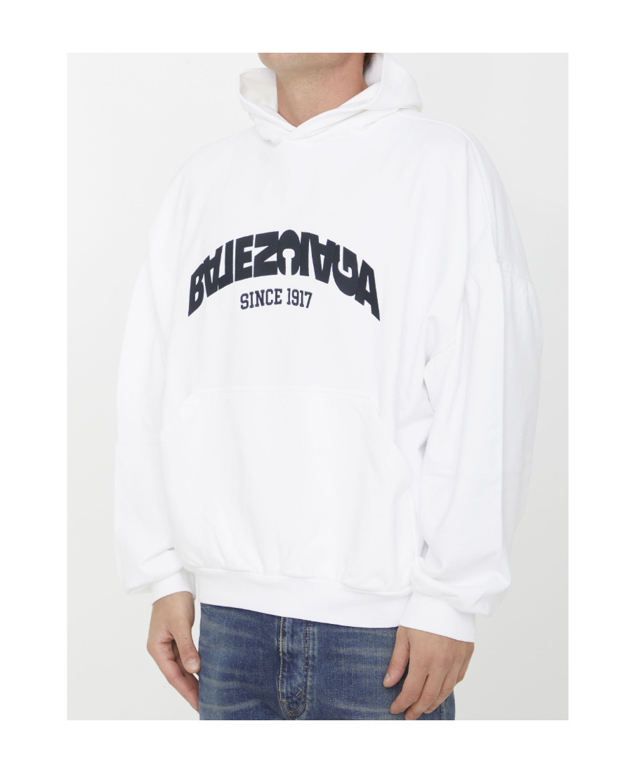 Balenciaga Back Flip-print Cotton Hoodie In White