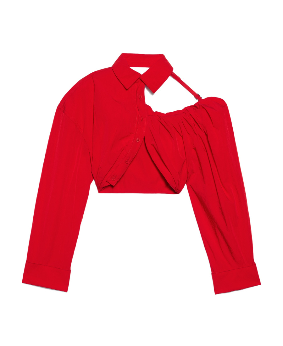 Jacquemus Asymmetric Cropped Shirt In Red