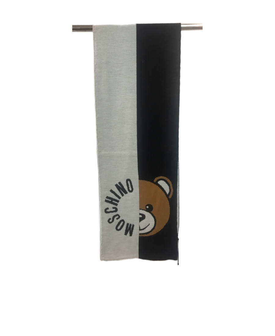 Moschino Logo Coloured Scarf In Gray