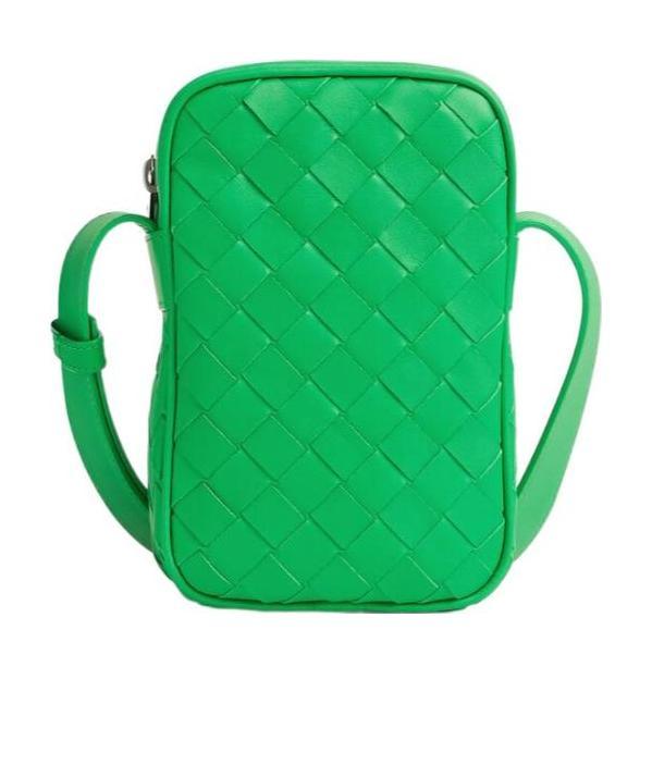 Bottega Veneta Weave Zipper Cell Phone Bag In Green
