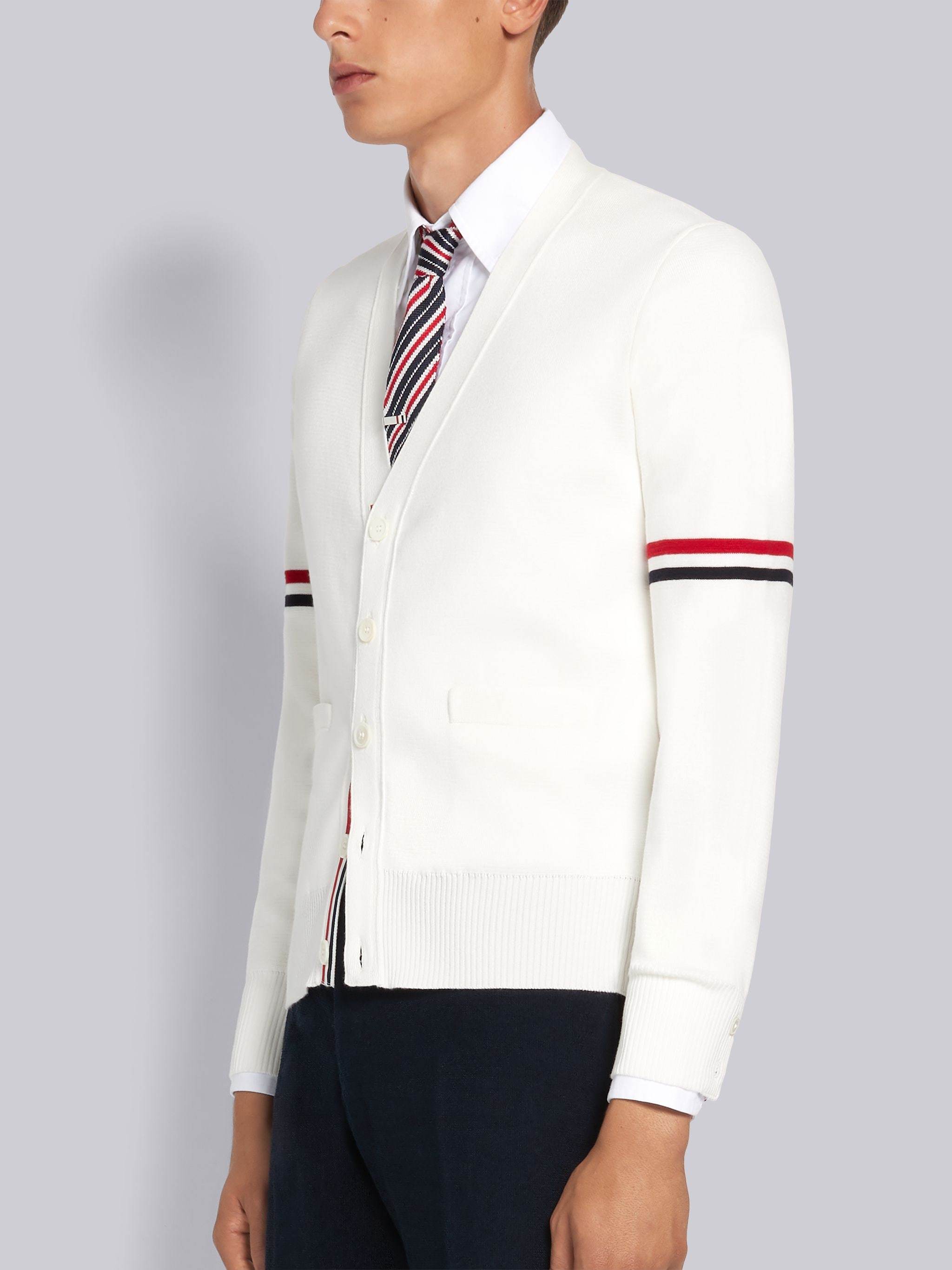 Thom Browne Tri-colour Stripe Sleeve Sweater In White