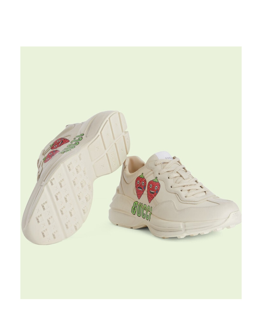Gucci Rhyton Series Strawberry Printed Casual Sports Shoes In White