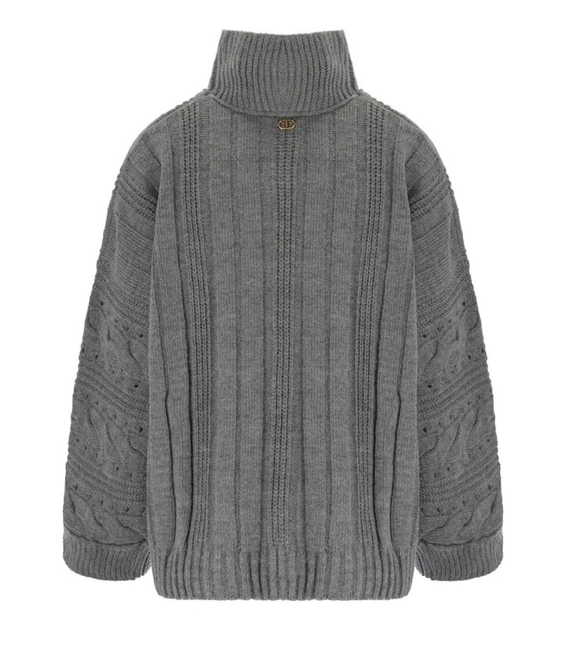 Twinset Grey Turtleneck Maxi Pull In Gray