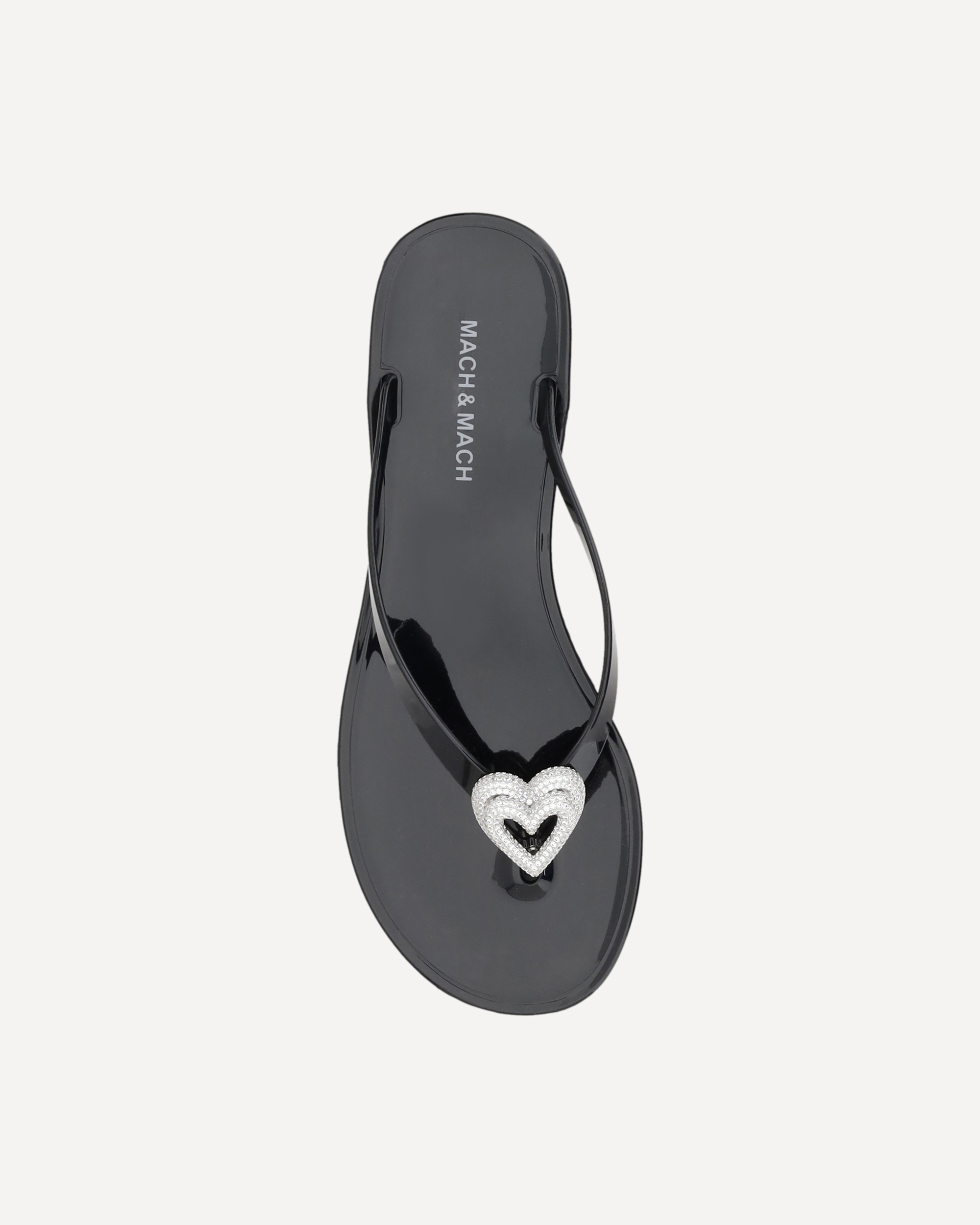 Machmach Mach Mach Double Heart Embellished Flip Flops In Black