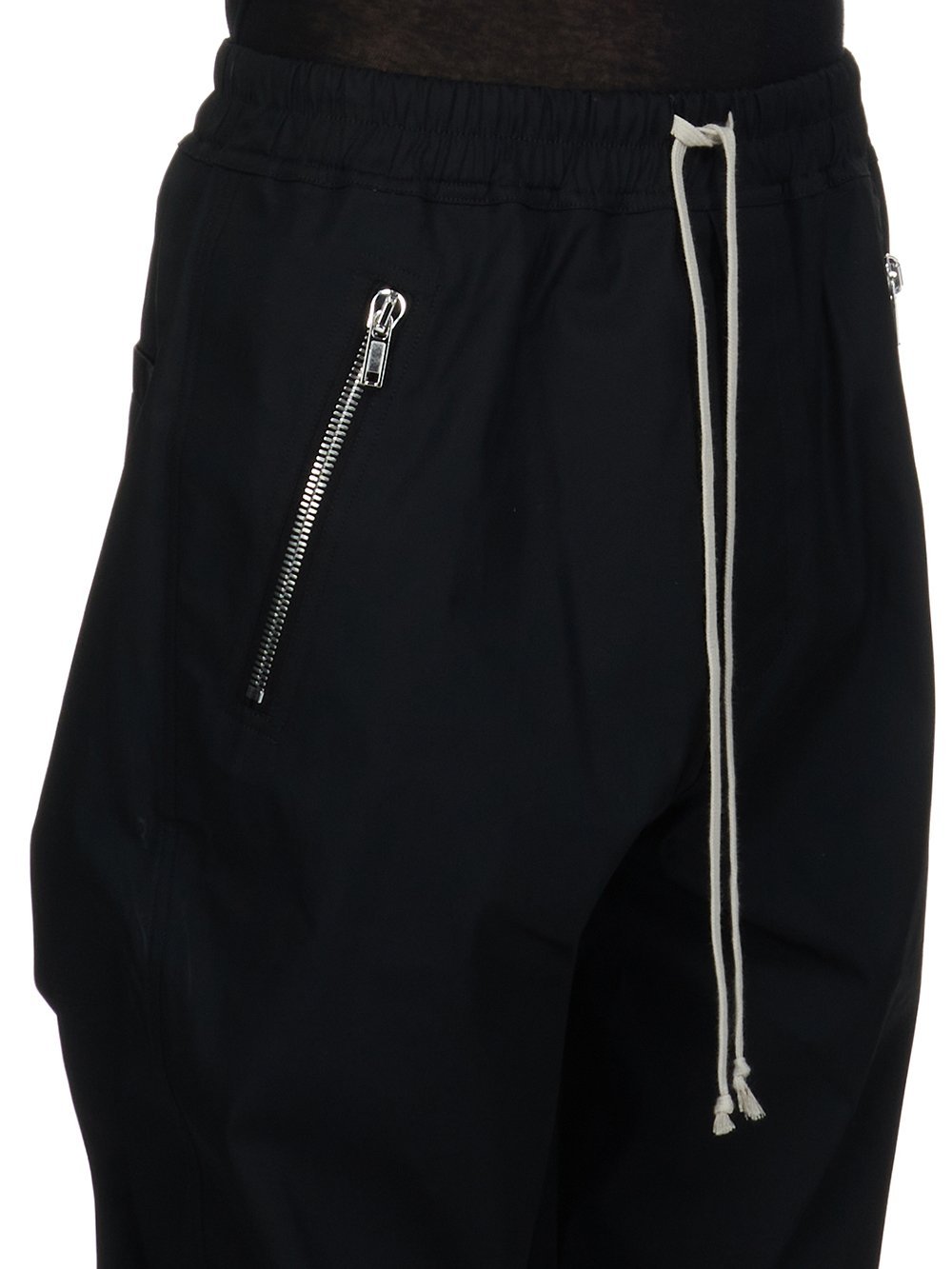 Rick Owens Black Drop-crotched Track Pants With Drawstring In Stretch Cotton Man In Black