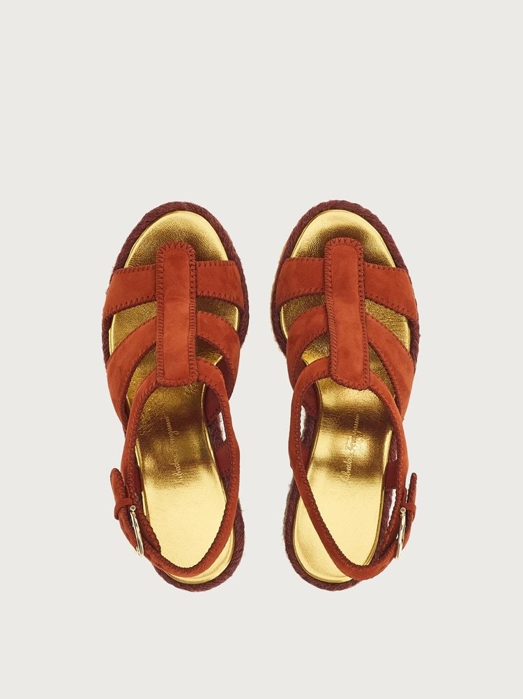 Ferragamo Strappy Wedge Heel Espadrilles In Brown