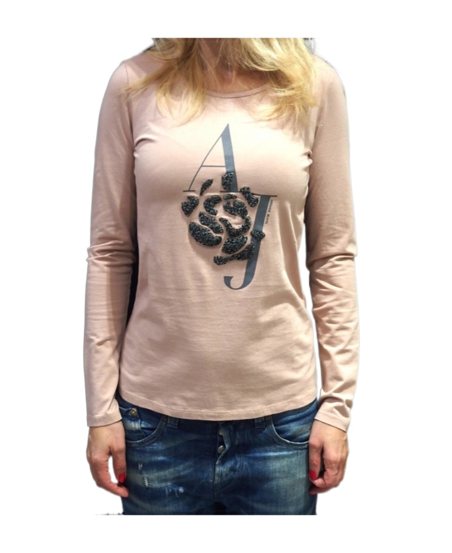Armani Jeans Logo Round Collar Blouse In Nude