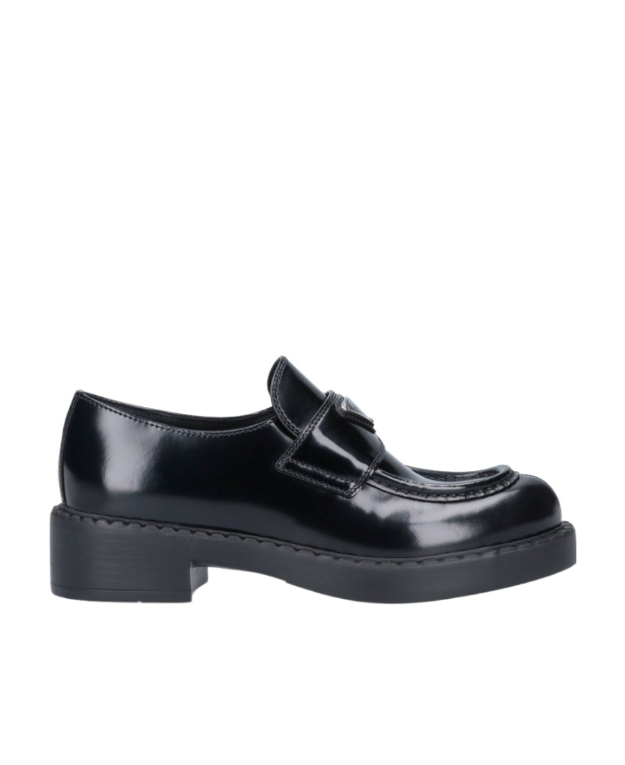 Prada Black Logo Plaque Loafers In Black