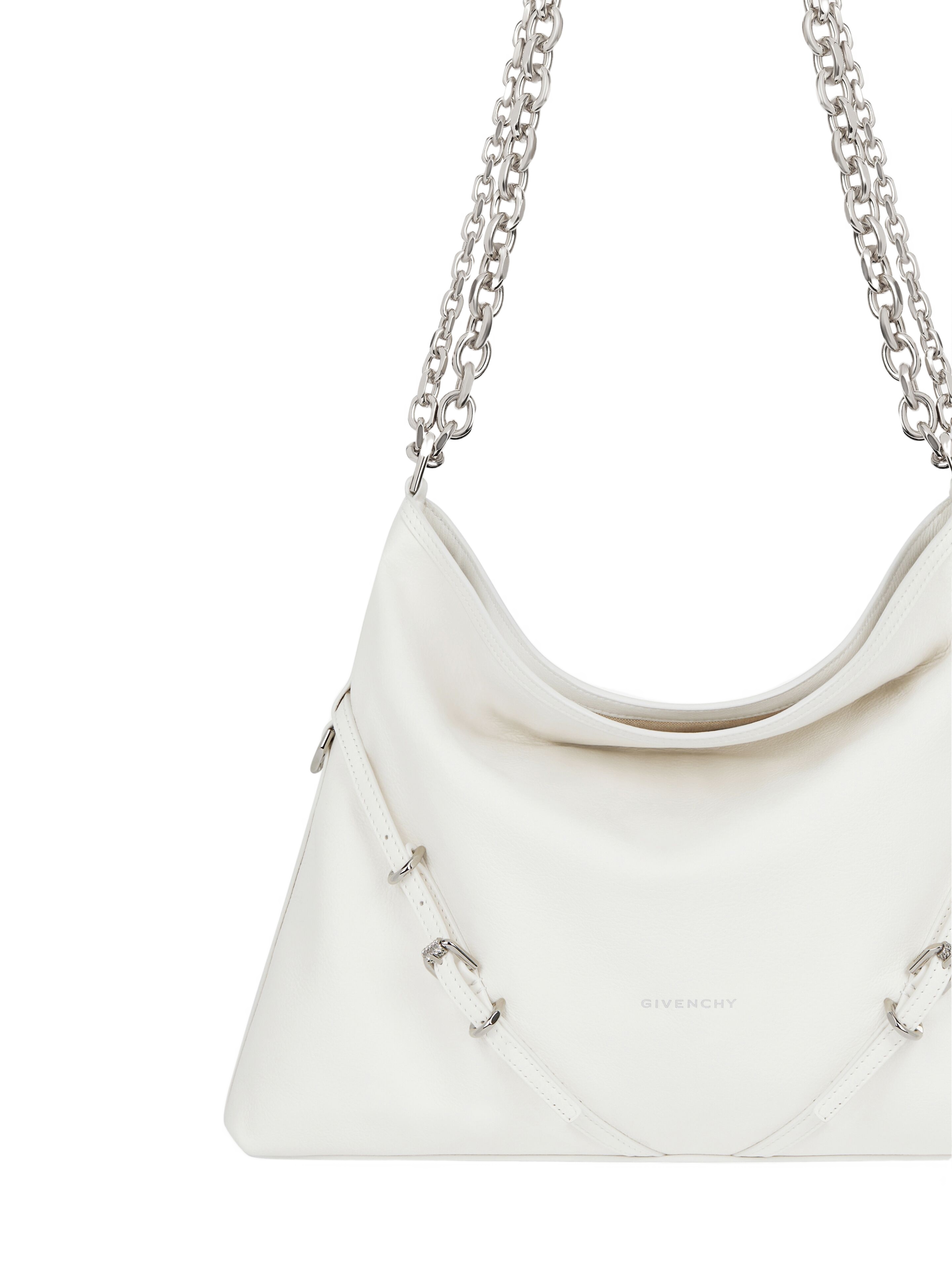 Givenchy Voyou Medium Shoulder Bag In Tumbled Leather In White
